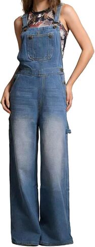 Women's Casual Denim Overalls Loose Baggy Jean Jumpsuit Vintage Bib Adjustable Wide Leg Harem Romper Pants in Saudi Arabia