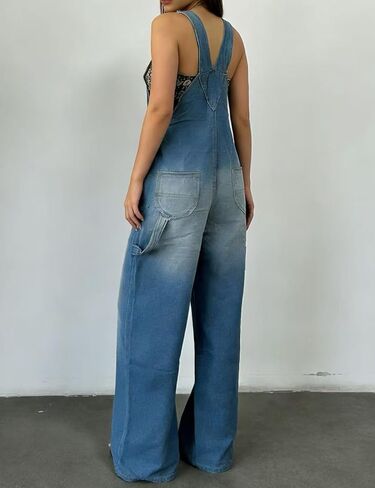 Women's Casual Denim Overalls Loose Baggy Jean Jumpsuit Vintage Bib Adjustable Wide Leg Harem Romper Pants in Saudi Arabia