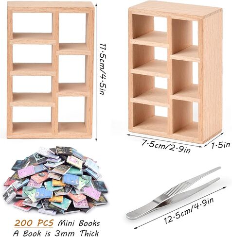 رف كتب القلق، خزانة كتب مصغرة، أرفف كتب صغيرة للقلق، مكتبة مصغرة، تحتوي على أكثر من 200 كتاب صغير، زخارف إبداعية لرف الكتب الصغيرة، هدايا لتخفيف التوتر in Kuwait