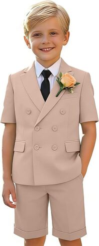 Summer Slim Fit Boys Suit Dress Clothes, Short Formal Wedding Ring Bearer Outfit, Gentleman Short Outfits for Beach Wedding in Kuwait