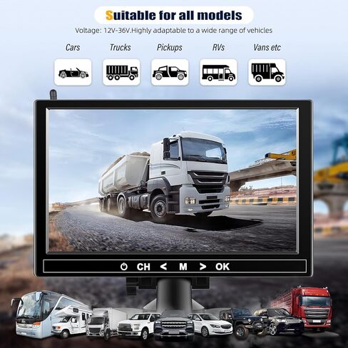 نظام كاميرا احتياطية لاسلكية RV 1080 بكسل، شاشة كاميرا عكسية 9 بوصة لـ 4 قنوات مع كاميرا احتياطية للرؤية الليلية مقاومة للماء IP69 وكاميرا رؤية خلفية أمامية للشاحنة/RV/الشاحنة/سيارات الدفع الرباعي/البيك اب in Kuwait