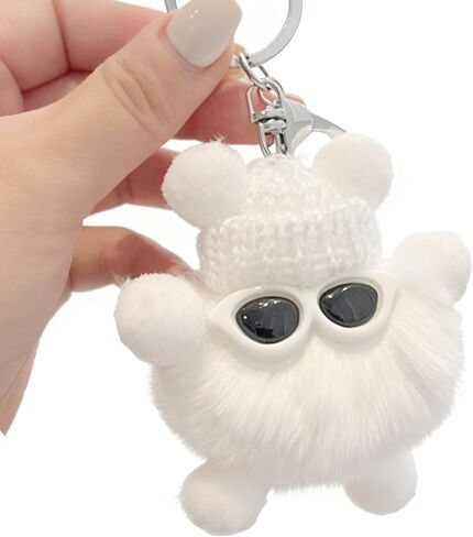 Cute Plush Keychain with Knit Hat & Sunglasses, Soft Charm for Backpacks and Keys in Kuwait