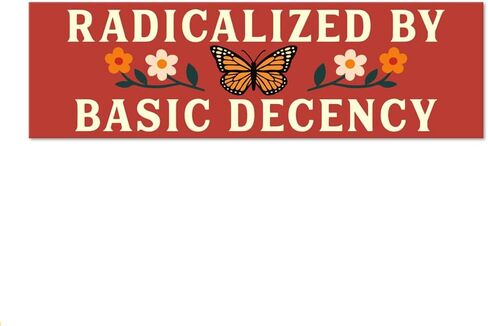 Radicalized by Basic Decency Sticker or Magnet, Kindness Activist Bumper Sticker or Magnet, Reusable Car Magnets for Bumper Fridge Locker, Compassion is not Radical, Feminist Activist Gifts in Saudi Arabia