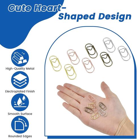 200 قطعة من مشابك الورق على شكل قلب الحب، معدنية مقاس 0.768 بوصة، مشابك ورقية صغيرة لطيفة ومشابك إشارات مرجعية لتزيين المكتب والمدرسة والمكتب والمستندات والملاحظات والأعمال الورقية وسجلات القصاصات والحرف اليدوية in Kuwait