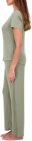 طقم بيجامة نسائي مكون من 4 قطع من Pointelle Lounge Wear، تي شيرت Henley، بدون أكمام، قصير، وبنطلون in Saudi Arabia