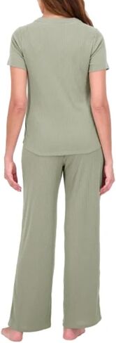 طقم بيجامة نسائي مكون من 4 قطع من Pointelle Lounge Wear، تي شيرت Henley، بدون أكمام، قصير، وبنطلون in Saudi Arabia