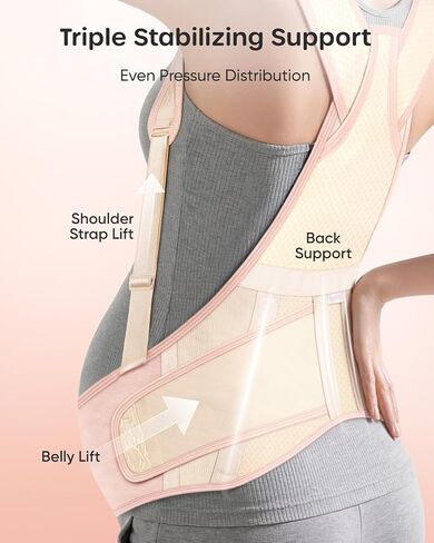 Nuliie Pregnancy Belly Band with Shoulder Straps, Non-Slip Maternity Belly Band for Back, Abdomen & Waist Support, Pregnancy Belt Adjustable Fit, Comfortable Wear, S in Kuwait