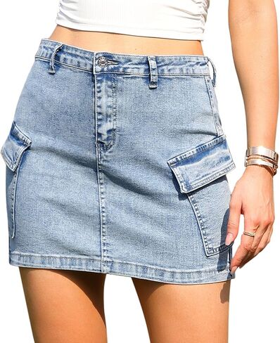 Allegra K Denim Mini Skirt for Women High Waist Stretch Flap Pockets Y2K Bodycon Jean Skirts in Saudi Arabia
