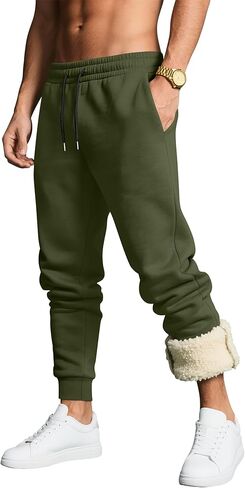 Men's Fleece Jogger Pants Sherpa Lined Sweatpants Winter Thermal Pants Thick Drawstring Joggers with Pockets in Kuwait