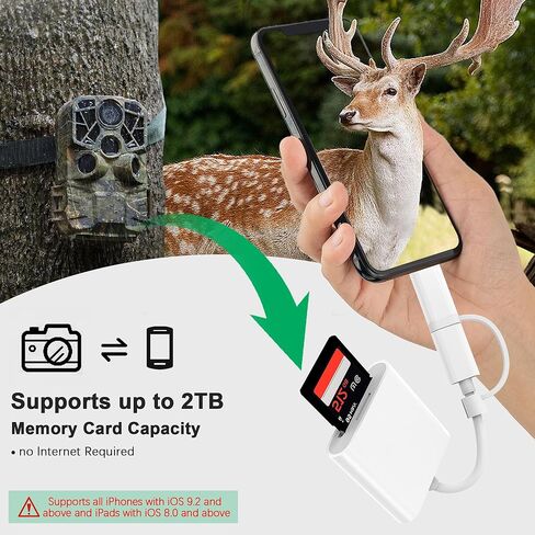 قارئ بطاقة SD لأجهزة iPhone، ومحول بطاقة ذاكرة SD مزدوج وUSB-C وموصل Lightning، وقارئ كاميرا بطاقة الذاكرة من النوع C لـ SD SDXC SDHC متوافق مع iPhone وiPad Trail Game Camera التوصيل والتشغيل in Kuwait