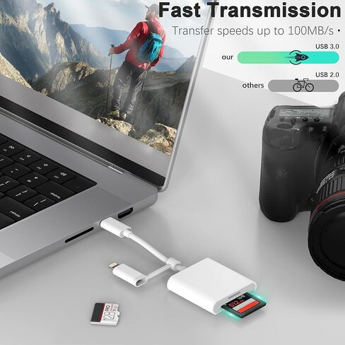 قارئ بطاقة SD لأجهزة iPhone، ومحول بطاقة ذاكرة SD مزدوج وUSB-C وموصل Lightning، وقارئ كاميرا بطاقة الذاكرة من النوع C لـ SD SDXC SDHC متوافق مع iPhone وiPad Trail Game Camera التوصيل والتشغيل in Kuwait