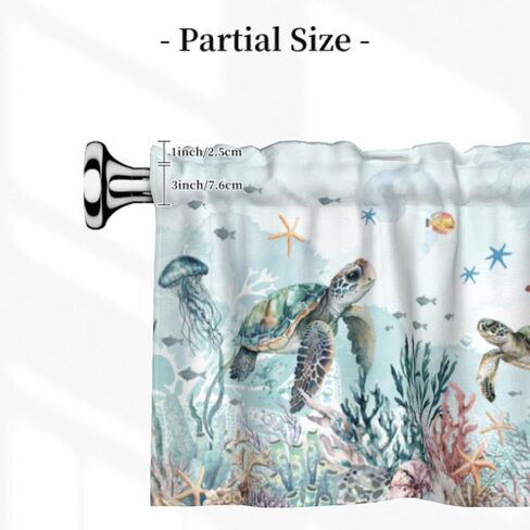Sea Turtle Curtain Valance Coastal Coral Kitchen Short Curtains 54"x18" Window Treatment Rod Pocket Valance for Bedroom Living Room Decor in Saudi Arabia