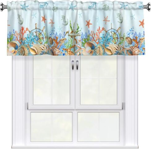 Sea Turtle Curtain Valance Coastal Coral Kitchen Short Curtains 54"x18" Window Treatment Rod Pocket Valance for Bedroom Living Room Decor in Saudi Arabia