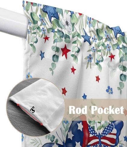 الرابع من يوليو يترك الفراشة غنيمة الستائر للنوافذ - قضيب جيب نافذة العلاج ستائر نافذة المطبخ ستارة غنيمة لغرفة المعيشة، غرفة النوم (مجموعة من 2، 28 × 36 بوصة، نجمة وطنية) in Kuwait