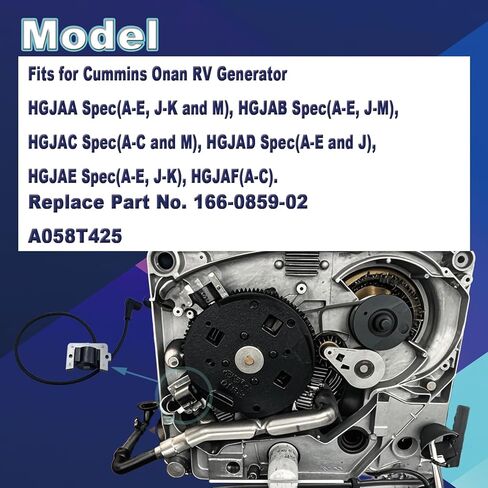 Ignition Coil for Cummins Onan RV Generator with 21" 573mm Wire Replace Part No. 166-0859-02 A058T425 with Spark Plug in Kuwait