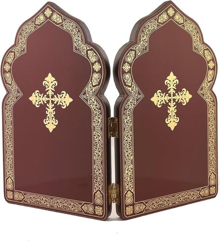 Needzo القلوب المقدسة ليسوع ومريم أيقونة Diptych، شكل قبة الكنيسة 7 1/2 بوصة، رقائق ذهبية in Saudi Arabia
