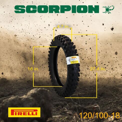 إطار دراجة ترابية خلفية متوسطة النعومة من Pirelli Scorpion XC 120/100-18 68M NHS نوع الأنبوب - إطار إندورو وموتوكروس للطرق الوعرة مع مداس على شكل حرف V للقبضة والكبح والأداء على التضاريس الناعمة إلى المتوسطة in Saudi Arabia