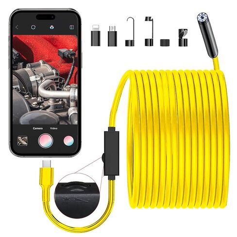 كاميرا منظار JSE مع شاشة، كاميرا فحص بوريسكوب مقاومة للماء، كاميرا ثعبان بكابل شبه صلب بطول 16.5 قدم مع بطاقة SD سعة 32 جيجابايت، مصابيح LED عالية السطوع قابلة للتعديل in Kuwait