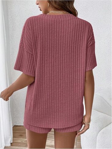 Women's Maternity Summer Short Sets 2 Piece Outfits Short Sleeve Ribbed T Shirt and Shorts in Saudi Arabia