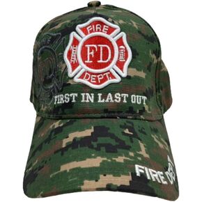 Fire Department Camouflage Cap Hat Embroidered First in Last Out Cotton H10 in Saudi Arabia