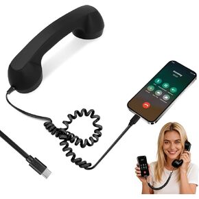 سماعة هاتف ريترو، سماعة هاتف سلكية عتيقة مع قابس من النوع C، مكالمات عالية الدقة، التحكم في مستوى الصوت للهواتف الذكية - ملحق مكتب ممتع (أسود) in Kuwait