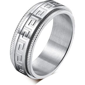 حلقة القلق الدوارة للرجال من MMTTAO باللون الأسود/الفضي/الأزرق 8 مم من التيتانيوم لتخفيف القلق، حلقة تململ بمفتاح يوناني في المنتصف، أربطة خطوبة زفاف غير لامعة مصقولة، حواف متدرجة مريحة، مقاس 5-14 in Kuwait