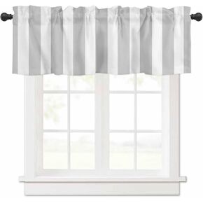 DecorLovee Grey Striped Curtain Valances for Windows Living Room, Modern Farmhouse Gray White Stripes Curtain Toppers and Valances for Bedroom, Rod Pocket Curtains Kitchen Valances 42"x12" in Saudi Arabia