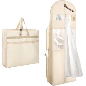 Wedding Dress Garment Bag, 72" Tri-fold Bridal Gown Bags with 6pcs Pouches for Long Gowns and Adjustable Buckle Gown Cover for Wedding, Evening Gowns, Travel, Closet Storage, Prom, Beige in Kuwait