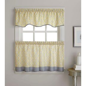 ستارة مطبخ CHF Morocco Ogee مطبوعة على شكل صدفة لنافذة المطبخ، جيب قضيب، 58 عرض × 14 طول بوصة، ذهبي in Kuwait