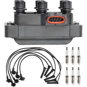 Set of 1 Ignition Coil Pack and 6 Spark Plugs with Wire Set 2001-2011 Compatible with Ford Mustang Ranger 4.0L V6 Replacement for FD480 FD490 26686 in Kuwait