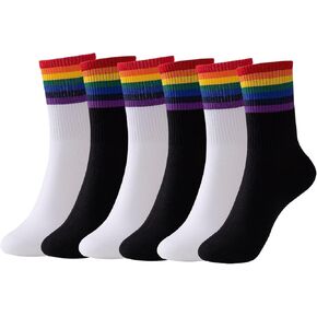 6 أزواج من جوارب قوس قزح للنساء والرجال، جوارب دائرية، جوارب رياضية مخططة للكاحل، مثالية للهالوين، هدايا عيد الميلاد in Kuwait