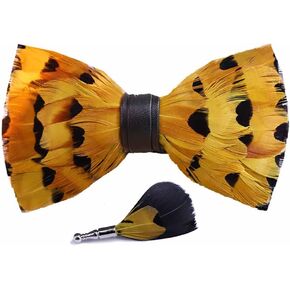 canjoyn Pre-tied Peacock Bowtie Brooch Set Feather Bow Tie Necktie with GIFT BOX for Any Special Occasion in Saudi Arabia