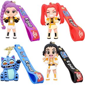 مجموعة سلاسل مفاتيح Demon Hunters مكونة من 4 قطع، تمثال دمية لطيف يمكن تجميعه - سلعة رسمية لصيادي الشياطين للمعجبين، حقيبة سحرية وهدية ألعاب in Kuwait