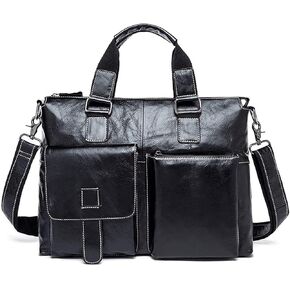 Leather Briefcase for Men Computer Bag Laptop Waterproof Retro Business Travel Messenger For Men14 Inch,Perfect for Daily Use/Christmas(Black) in Kuwait