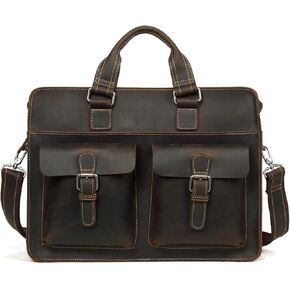 Leather Messenger Bag for Men,Vintage Laptop Briefcase Satchel, Large Water Resistant School Work (Size:41x30x10cm)(Brown) in Kuwait
