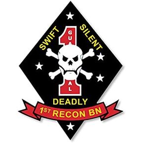 ملصق Marines First Recon BN Swift Silent Deadly Black RED (شعار USMC من الفينيل)، مرخص رسميًا من قبل مشاة البحرية الأمريكية (3 × 4 بوصة) in Kuwait