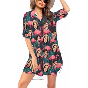 Custom Womens Swimsuit Coverups Personalized Face Bathing Suit Funny Chiffon Bikini Swimwear Beach Cover Up Dress Shirt in Saudi Arabia