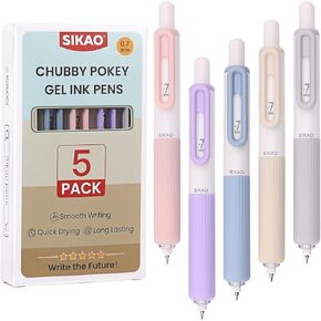 أقلام جل صغيرة سمينة، 5 عبوات من أقلام حبر جل موراندي السمينة، حبر أسود قابل للسحب برأس رفيع 0.7 مم، أقلام جمالية سميكة للممرضات والمعلمين والمكاتب، قرطاسية محايدة بسيطة in Kuwait