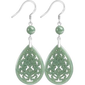 اليشم الطبيعي تخريمية أقراط فضة S925 استرخى قطرة دمعة الصليب القطع الناقص الأخضر الأزرق اليشم أقراط فنغشوي مجوهرات للنساء in Kuwait