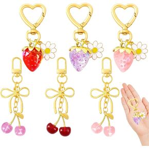 6pcs Strawberry & Cherry Keychain Set, Cute Cherry Bag Charm, Strawberry Keychain Charm for Women Tote Bag Keys Phone Cases Gift in Kuwait