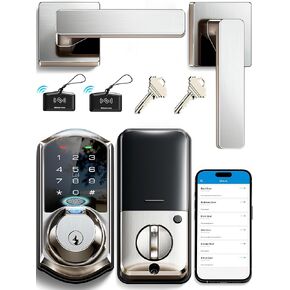 Veise VE07-L Fingerprint App Control Smart Locks with Heavy-Duty Zinc Alloy Handles, Keyless Entry for Front Door, Digital Electronic Touchscreen, Auto Lock, Waterproof, Easy Install, Matte Black in Kuwait