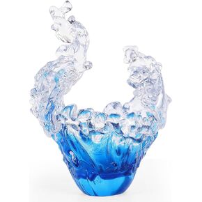 suruim Hand Blown Glass Wave Sculpture Figurines Blue and Clear Art Glass Bowl for Home Decor, Sea Glass Figurine, Nautical Sea Glass Decorations, Multipurpose Storage for Keys, Jewelry, Candy in Kuwait