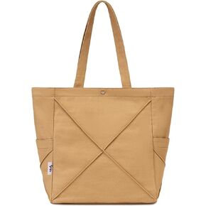 حقيبة كبيرة من القماش للنساء، حقيبة كتف مع جيوب جانبية وداخلية، حقيبة يد خفيفة الوزن للعمل والسفر اليومي | قماش in Kuwait