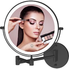 Fab Glass and Mirror Lighted Vanity Wall Mirror 1X/10X Magnifying, 8" Rechargeable 2000mAh Wall Mounted Makeup with 3 Color LED, Double-Sided Bathroom Wall Mirror Touch Dimmable 360 Rotation Gold in Kuwait