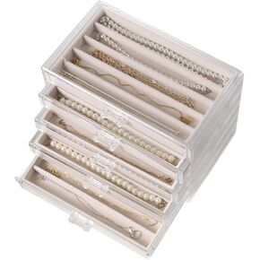 Necklace Holder Organizer, Acrylic Jewelry Box for Necklaces with 5 Drawers, Clear Chain Display Case with Adjustable Velvet Trays for Women Girls, Grey in Saudi Arabia