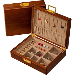 صندوق مجوهرات من خشب الجوز الأسود الصلب مع قفل ومفتاح، منظم خشبي عتيق بسعة كبيرة للنساء والرجال، خاتم وقلادة وأقراط وأزرار أكمام للتخزين فواصل قابلة للإزالة هدية لعيد الميلاد in Kuwait