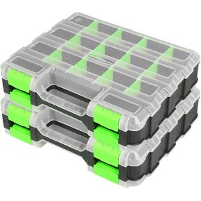 Tool Box with Transparent Lid, Single Side 17-Compartments Organizer Box with Removable Dividers for Hardware, Screws, Bolts, Nails, Beads, Jewelry and Fishing Accessories, Orange, 2 Pack in Kuwait