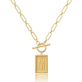 Valentines Day Gifts 14K Gold Plated Initial Letter Necklace for Women, Personalized Alphabet Pendant with Inspirational Engraving, Paperclip Chain Non-Tarnish Jewelry Gift for Her in Kuwait