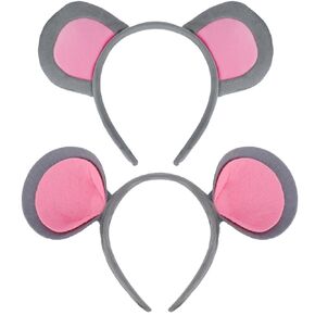 Mouse Ears Headband 2Pcs Gray Mouse Ears Rat Costumes Rat Ears Headbands for Adult Women Girls Fuzzy Mouse Ear for Parties Cosplay in Kuwait
