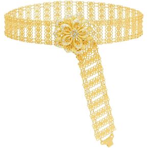 Women’S Golden Metal 3D Flower Charms Body Chain Kurdish Turkish Ethnic Traditional Belts Indian Statement Waist Jewelry in Saudi Arabia